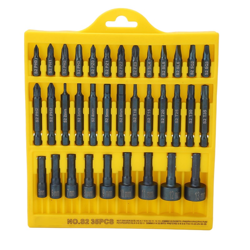 35Pcs Screwdriver Bit Set Magnetic S2 Steel 1/4in Hex Shank