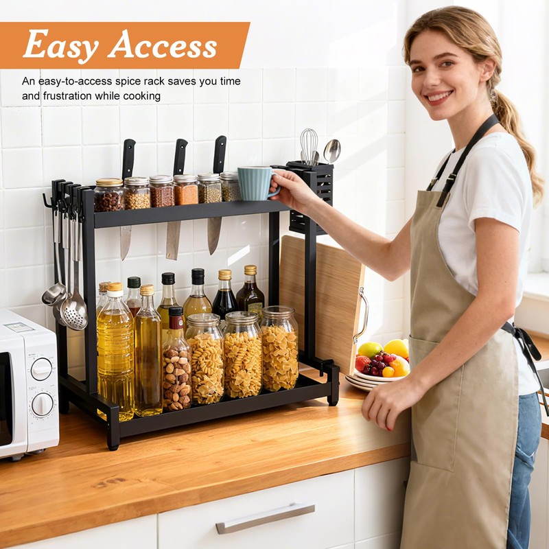Countertop Spice Rack Organizer 2-Tier Seasoning Organizer with Metal Guardrail