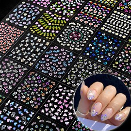 30 Sheets Flower Nail Art Stickers Decals Self-Adhesive Nail Decals Multicolor Floral Designs Nail Supplies Cute Heart Nail Decoration Spring Daisy Nails Accessories for Women