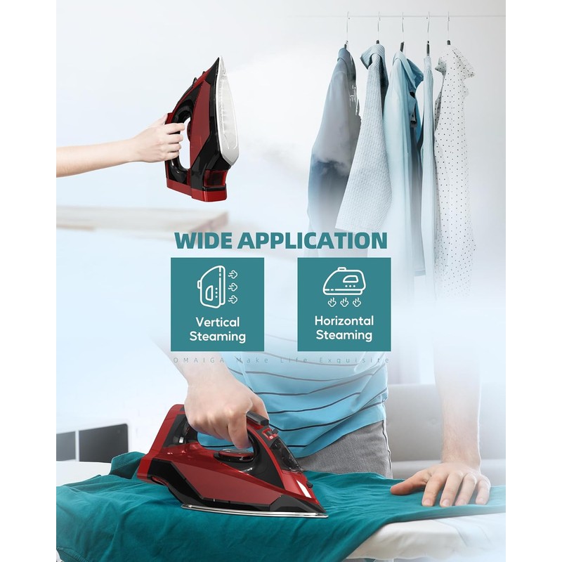 OMAIGA Cordless Iron for Clothes, 1500W Wireless Steam Iron with
