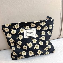 Cosmetic Bag Women's Travel Accessories Cosmetic Bag Multifunctional Toiletry Bag Portable Travel Toiletry Bag Makeup Organiser Travel Bag with Zip for Toiletries for Women and Girls, Black flower