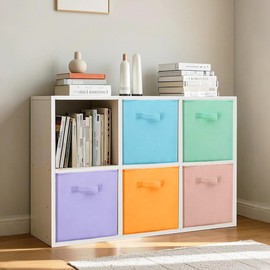 Easi Storage Cubes, 11 Inch Fabric Storage Bins, Set of 3, Foldable Collapsible Cube Organizer with Handles, Closet Shelves Office Nursery Storage, Cubby Storage Bins for Toys Clothes Books, Multi