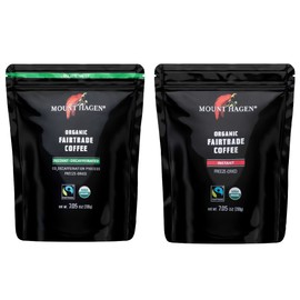 Mount Hagen 7.05oz Organic Freeze Dried Instant Caffeinated + Decaffeinated Coffee Resealable Pouch Bags - 2 Pack | Eco-friendly, Fair-Trade Coffee, Medium Roast Arabica Beans [2x7.05oz]