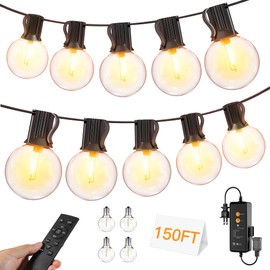 Ccinny Outdoor String Lights 150FT with Remote Dimmer, G40 Globe LED Patio Lights with 75 Edison Plastic Bulbs(4 Spare), Waterproof Hanging Lights for Backyard Balcony Yard Deck Garden Party