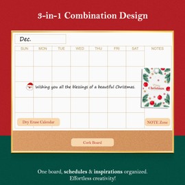 QUEENLINK Magnetic Dry Erase Calendar Board for Wall - 24'' x 18'' Monthly Calendar Whiteboard with Cork Board - Gold Aluminum Frame