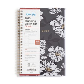 Blue Sky 2025 Weekly and Monthly Planner Calendar, January 2025 - December 2025, 5" x 8", Clear Pocket Cover, Laminated Tabs, Wirebound, Storage Pocket, Baccara Dark