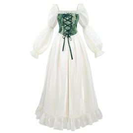 NSPSTT White Renaissance Dress Women Fairy Dress Victorian Medieval Costume, Fairy Jade Green, XXL