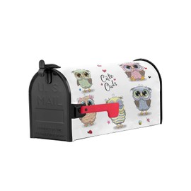 YESOF66 Magnetic Mailbox Cover Cute Owls Cartoon Colorful Owls Butterfly White Texture Standard Size Removable Post Letter Box Cover Waterproof Garden Yard Outdoor Decoration