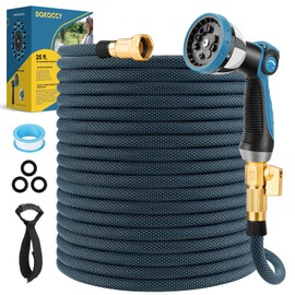 DOKOCCY Non-Expanding Garden Hose 25 ft, Flexible Water Hose with 10 Function Spray Nozzle, Lightweight Hose Pipe, Leak-Proof, Durable, Kink-Resistant, 3/4 Inch Connector, Portable Storage Stra