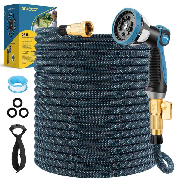 DOKOCCY Non-Expanding Garden Hose 25 ft, Flexible Water Hose with