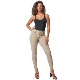 YMI Women's Hyperstretch Mid-Rise Skinny Jeans, Taupe, XL