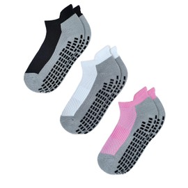 RATIVE Super Grips Anti Slip Non Skid Yoga Hospital Socks for Adults Men Women (Medium, 3-Pairs/Black+White+Pink)