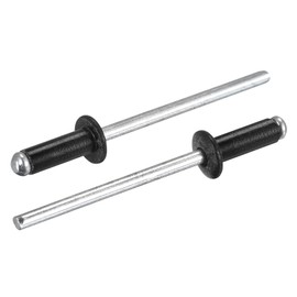 sourcing map Aluminum Blind Rivets, 3.2mm x 9mm (1/8" x 23/64") Open End Rivet Flat Round Head for Joining Metal Plate Leather, Black 400 Pcs