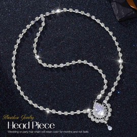 Reaky Rhinestone Head Chain Gold Headpiece Crystal Head Jewelry for Women (Silver, one size)