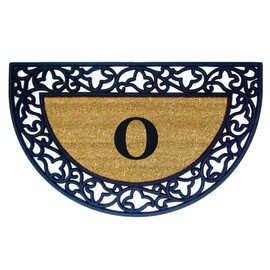 Nedia Home Acanthus Border with Half Round Rubber/Coir Doormat, 22 by 36-Inch, Monogrammed O