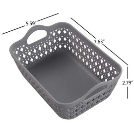 Kekow Mini Gray Plastic Storage Basket Trays, 12-Pack Small Shallow Plastic Baskets