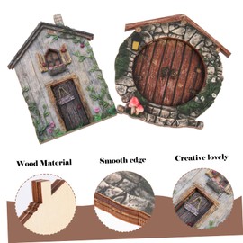Mipcase 2Pcs Wooden Fairy Door Set Charming Tree Garden Decoration Durable Engraved Fairy Garden Door for Outdoor and Indoor Use Unique Stump Decor for Enchanting Landscapes