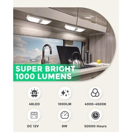 MERTTURM 48 LED Ceiling Light 12 V Lamp (1000 LM), 12 V Motorhome Natural White Light with Switch, Brightness Adjustable, Interior Lighting Car LED for Car Interior Lighting Boat, Pack of 1