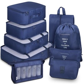 Mossio 9 Set Packing Cubes with Shoe Bag & Electronics Bag - Luggage Organizers Suitcase Travel Accessories - Color: Navy Blue