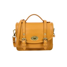 Womens Classic Mini Satchel Handbag Leather Crossbody Purse with Turn-Lock Closure Multiple Colours Option pipin (Mustard)