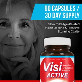 VisiActive Vision Support Supplement - Eye Health Formula with L-Tartrate, Resveratrol, Blueberry Extract, Vitamins A, C, D & 11 Ingredients for Vision Support - 60 Capsules/Bottle - 1 Pack