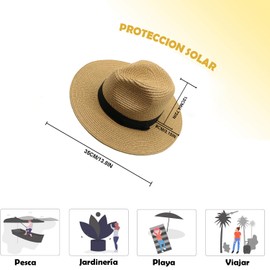 OBOAA Sombrero Paja Panamá para Mujer con Mangas ala Ancha Sombrero Fedora para Playa Sombrero Paja UPF Respirable para Actividades Aire Libre Fiestas en Playa Pesca (Papiro, Caqui)