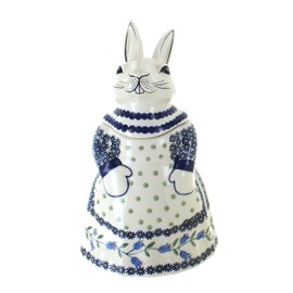 Blue Rose Polish Pottery Tulip Rabbit Cookie Jar
