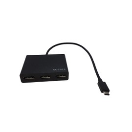 Accell USB-C DisplayPort Multi-Monitor Splitter - DisplayPort 1.2 Multi-Stream Transport (MST) Hub - 1x USB-C Connector (Thunderbolt 3 Compatible), 3X DP 1.2 outputs, 4K UHD @60Hz, Black (U226B-001B)