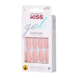 KISS Gel Fantasy Ready-to-Wear Press-On Gel Nails, “All About You”, Long, Pink, Matte Finish, Nail Kit with 24 Mega Adhesive Tabs, Pink Gel Glue, Manicure Stick, Mini File, and 28 Fake Nails