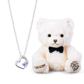 The Kiss SPD228BL Women's Gift Accessory Gift Heart Silver Necklace Christmas Anniversary Birthday Wrapping Bag with Box, Silver, Cubic Zirconia