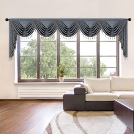 ELKCA Double-Sided Chenille Valance for Living Room Grey Curtains Valance with Beads for Bedroom,Rod Pocket(W138Inch,1 Panel)