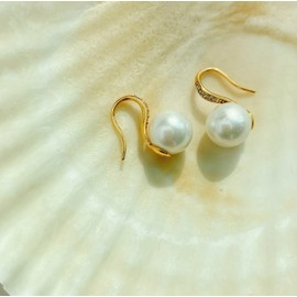 Silver 925 14k cubic pearl ring Hanbok mixed earrings drop earrings 8mm yellow gold (Yellow Gold) / 실버925 14k 큐빅 진주 고리 한복 혼주귀걸이 드롭 귀걸이 8mm  옐로우 골드 (Yellow Gold)