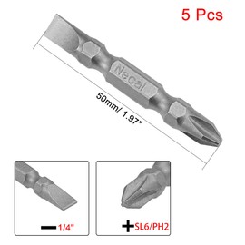 sourcing map 5 Pcs PH2/SL6 Magnetic Double Ended Screwdriver Bit, 1/4 Inch Hex Shank 1.97-inch Long S2 Power Tool