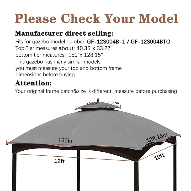 SCOCANOPY Grey Replacement Top for Lowe's Allen Roth 10X12 Gazebo