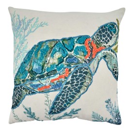 SARO LIFESTYLE Enchantment Collection Sea Turtle Throw Pillow with Down Filling, 20", Multi