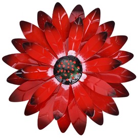 qzmaikoo Red Daisy Metal Flowers Wall Decor Metal Wall Art Decorations Hanging for Indoor Outdoor Bathroom Patio Kitchen,12x12 inches
