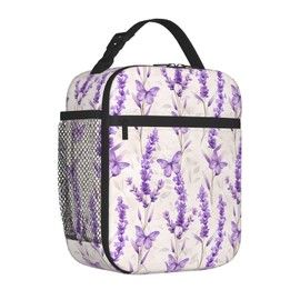 ainori Reusable Lavender Lunch Box for Kids Girls Boys Women Adult, Insulated Floral Butterfly Lunch Bag,Polyester Cooler Flower Handbags Case for School Picnic Work Travel Beach or Hiking