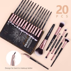 Brochas de Maquillaje Profesional 20 Piezas Set de Brochas Maquillaje Sombras de Brochas para Ojos Sintéticas de Alta Calidad Rubor Pinceles de Maquillaje Facial-Negro