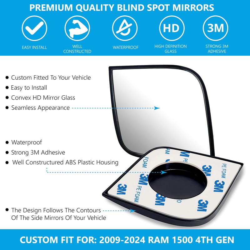 VrooeCoe Convex Stick On Custom Fitted Blind Spot Mirrors Compatible