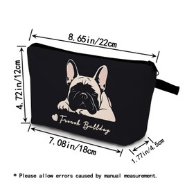 YULUENZE Cartoon Dog Gifts French Bulldog Makeup Bag Cute Small Organizer Bag with Zipper Cartoon Puppy Print Cosmetic Bag Birthday Gifts for Dog Lovers Women Friends