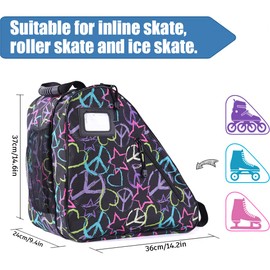 Holisogn Ice, Figure, Inline and Roller Skate Bag, Premium and Fashion Bags for child, kids, teenager, adult (Peace & Love Black HLS002)
