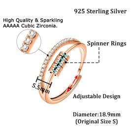 Shuxin Silver Anxiety Ring for Women, 925 Sterling Silver Fidget Ring for Anxiety, Adjustable Bands Stress Relieving Spinner Ring, Cubic Zirconia Thumb Rings for Stress Relief, Rose Gold Fidget Ring