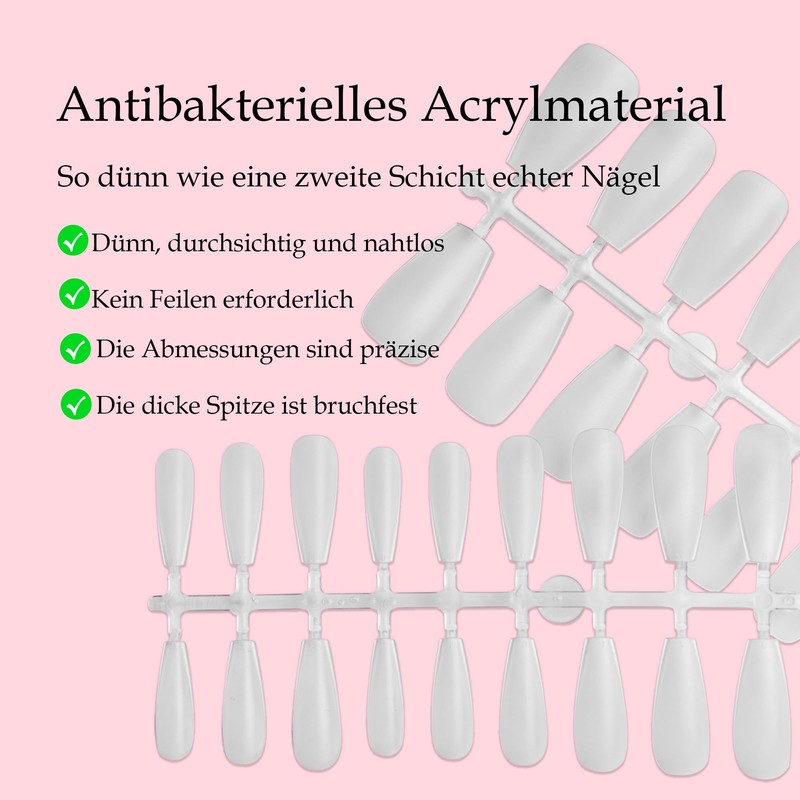 Sun&Beam Nails Artificial Nail Tips, Full Cover Clear Acrylic for