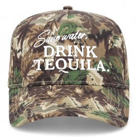 Save Water, Drink Tequila Vintage Trucker Hat | Margs Aperol Espresso | Premium Trendy Baseball Hat for Adults (US, Alpha, One Size, Camo Woodland)