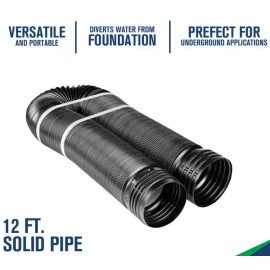 Amerimax51710 12 ft. Expands Flexible Drain 4 in. Diameter Black Copolymer Solid Drain Pipe
