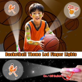 72 PCS Basketball Party Favors – 48 PCS Luminous Tattoos & 24 PCS LED Finger Lights Combo – Birthday Goodie Bag Fillers, Party Supplies, Gifts Light Up Toys Glow In The Dark for Boys and Girls