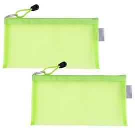 2PCS Green Nylon Mesh Cosmetic Bags Travel Makeup Organizer Pencil Case with Zipper Small Toiletry Pouches for Essentials(8.7x4.5inch)