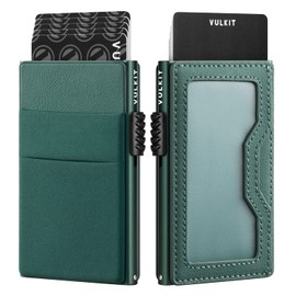 VULKIT Credit Card Holder with EDC Compartments and ID Window, RFID Blocking Pop Up Cards Wallet Slim Metal Wallet, Midnight Green, Minimalist