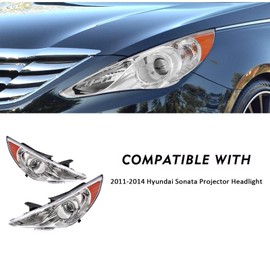For 2011 2012 2013 2014 Hyundai Sonata Headlights Assembly Compatible with 11-14 Hyundai Sonata Head Light Headlamp Replacement Factory Style, Driver and Passenger Side, Chrome