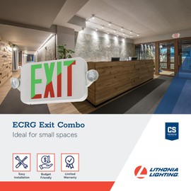 Lithonia Lighting Basics LED Exit Sign/Emergency Light Combo, Red/Green Switchable Exit Sign and Emergency Lights for Business, 2-Head Fixture, Round Lamp Heads, White (ECRG RD M6)